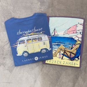 *Two* Lauren James t-shirts. Size medium. “The Good Life” & “Seersucker Sunset”